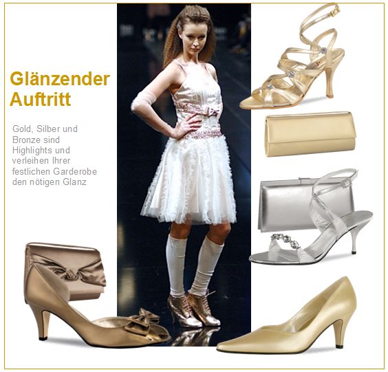 Schuhe in Gold, Silber oder Bronze sind Glanzpunkte